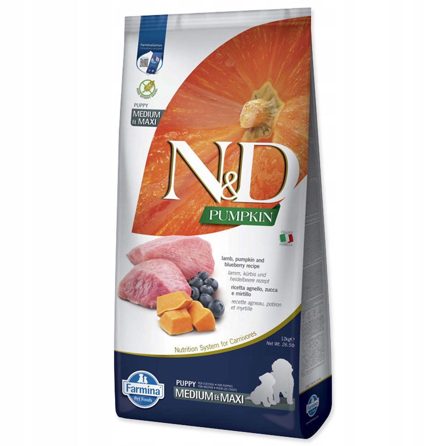 Krmivo N&amp;d Puppy Medium &amp; Maxi Grain Free Pumpkin Lamb &amp; Blueberry 12kg