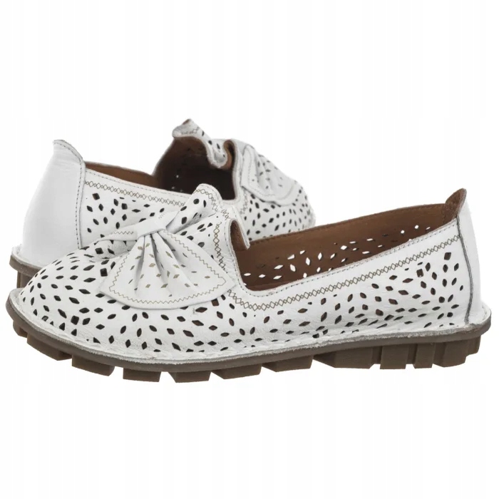 Dámské boty Ažurové baleríny Polobotky Artiker Bílá kůže 56C0054