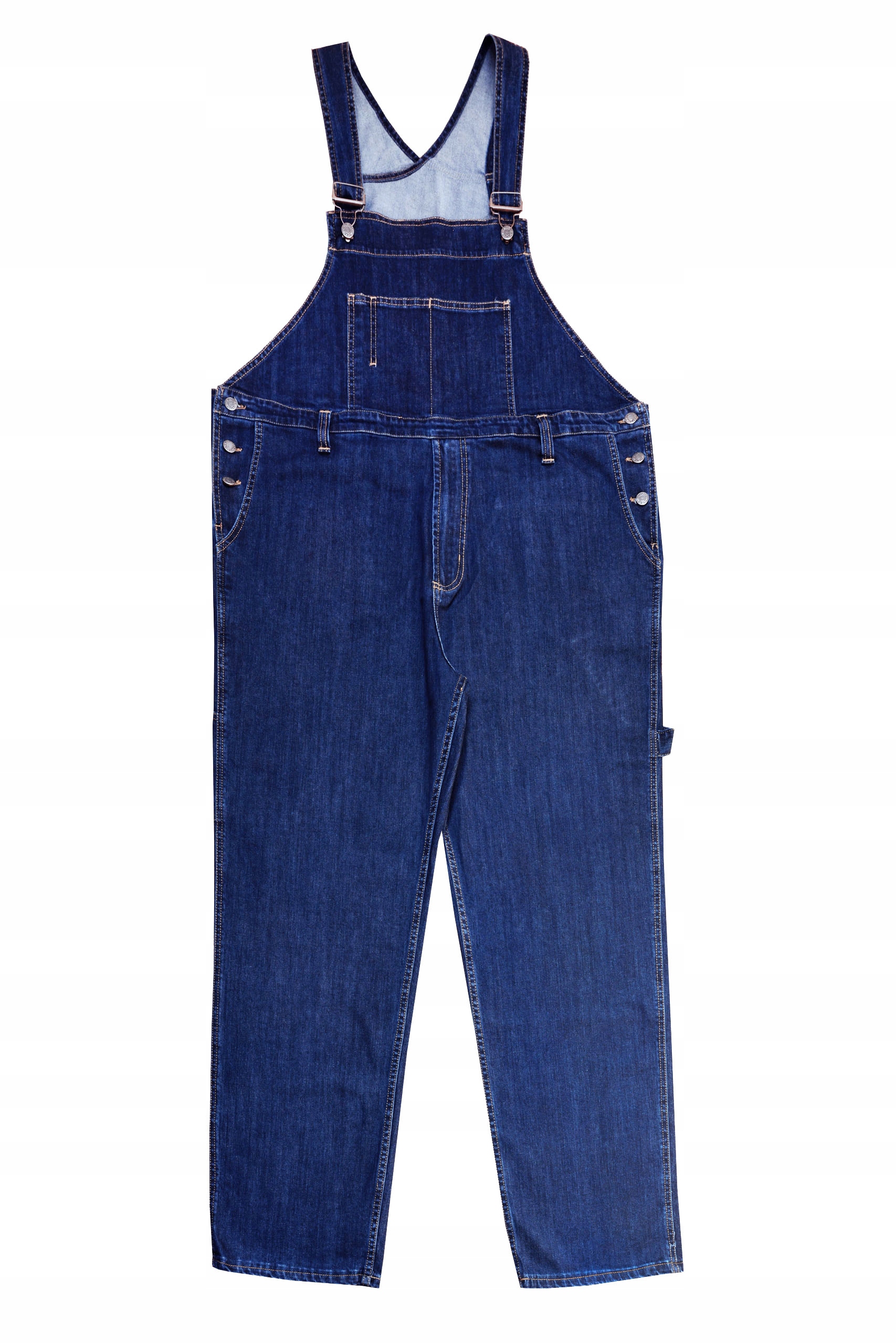 DUŻE MĘSKIE SPODNIE JEANSOWE OGRODNICZKI GRANAT PAS 142CM