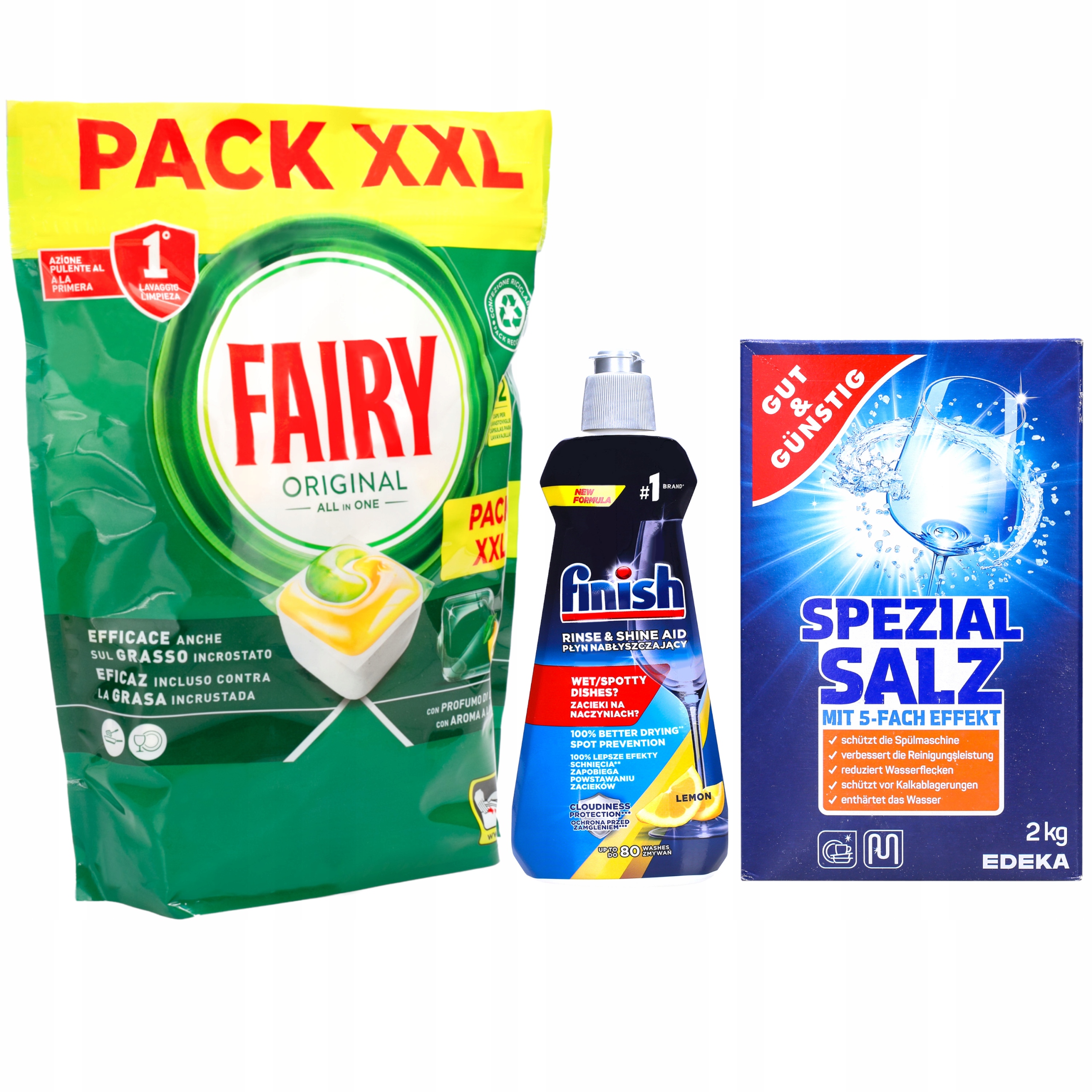 Levně Fairy All In One 82 ks Kapsle Do Myčky Leštidlo Finish Sůl G&g
