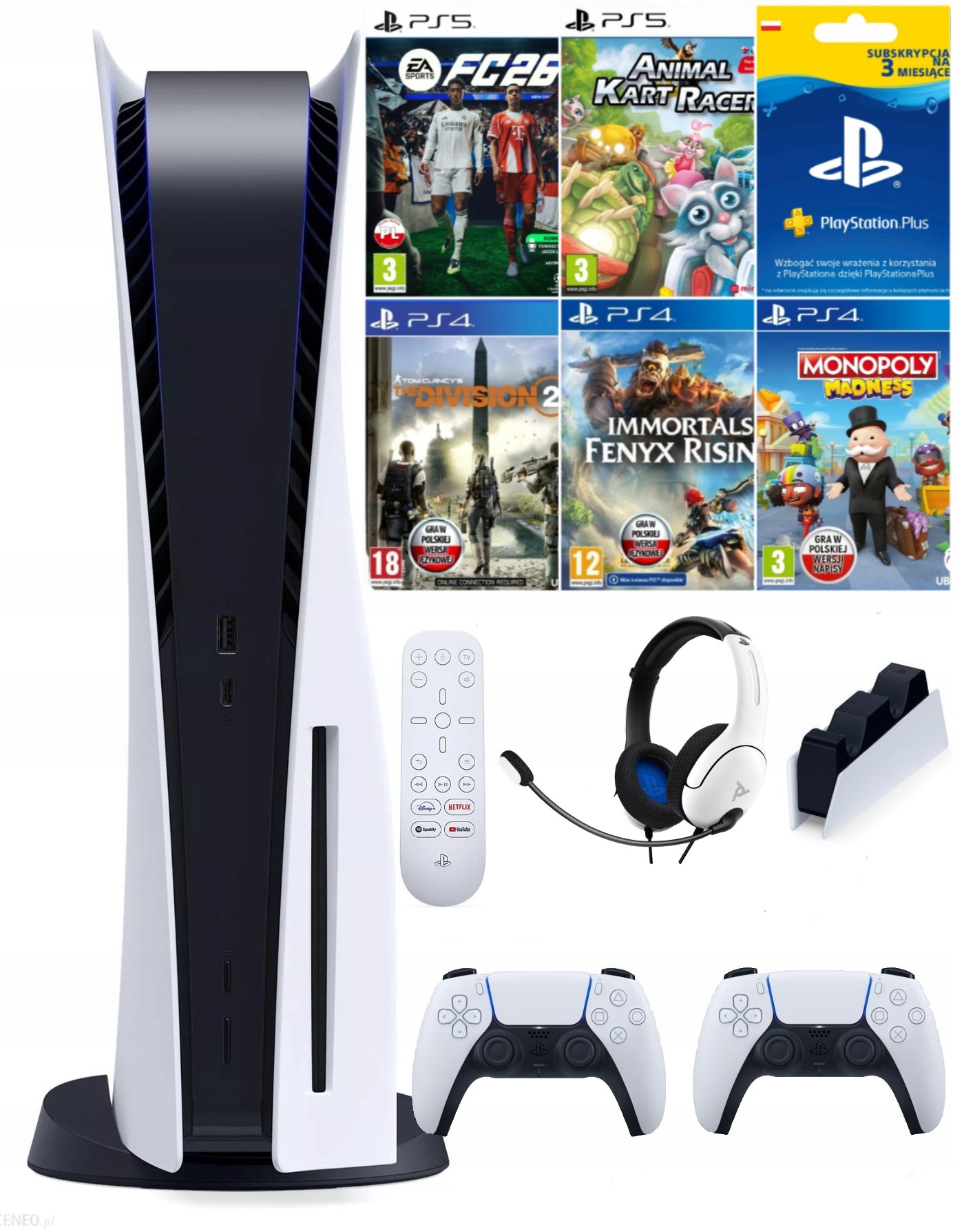 PlayStation 5 2xPAD+5GIER +PILOT+SŁUCHAWKI+90PSN