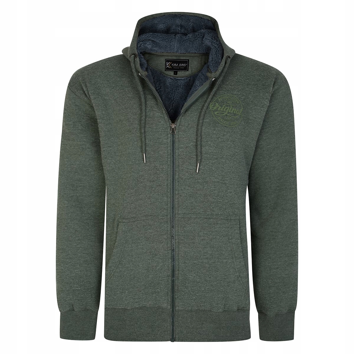 Bluza męska ocieplana duża rozpinana z kapturem Kam 7061 khaki 7XL
