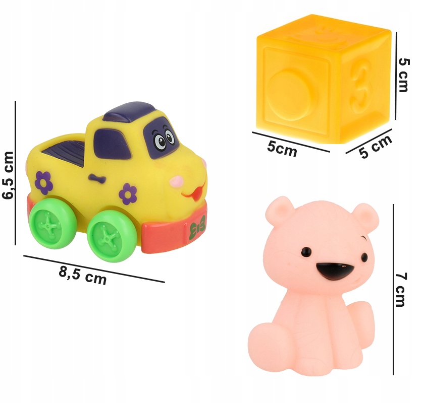 MIĘKKIE KLOCKI SENSORYCZNE DLA DZIECI AUTA ZESTAW 12SZT GRYZAKI DO KĄPIELI Materiał guma