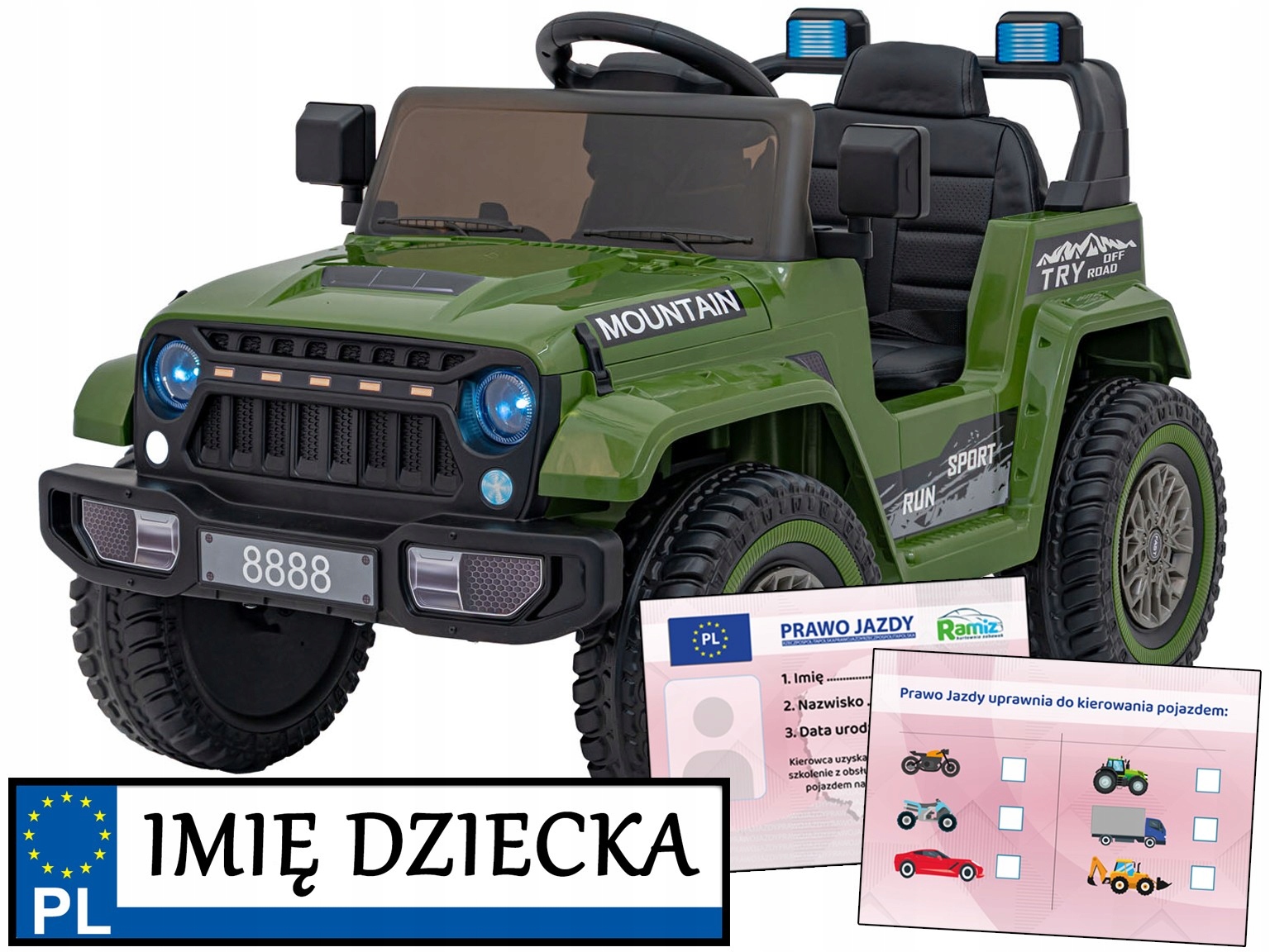 auto na akumulator Off Road Mountain Wojskowy Jeep z 2 silnikami pilot