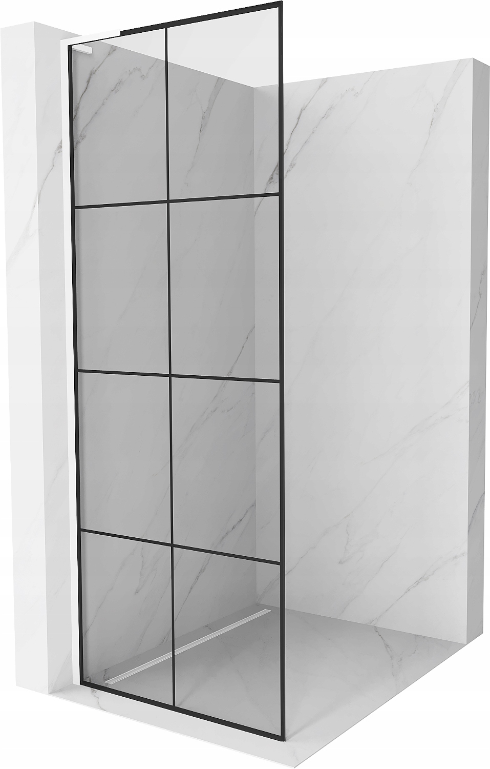 Sprchová stěna Mexen Kioto L 90x200 cm, černý rám, bílá úprava