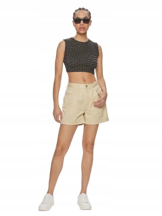 Calvin Klein Béžové Džínové Krátké Kraťasy S Vysokým Pasem L 2FA