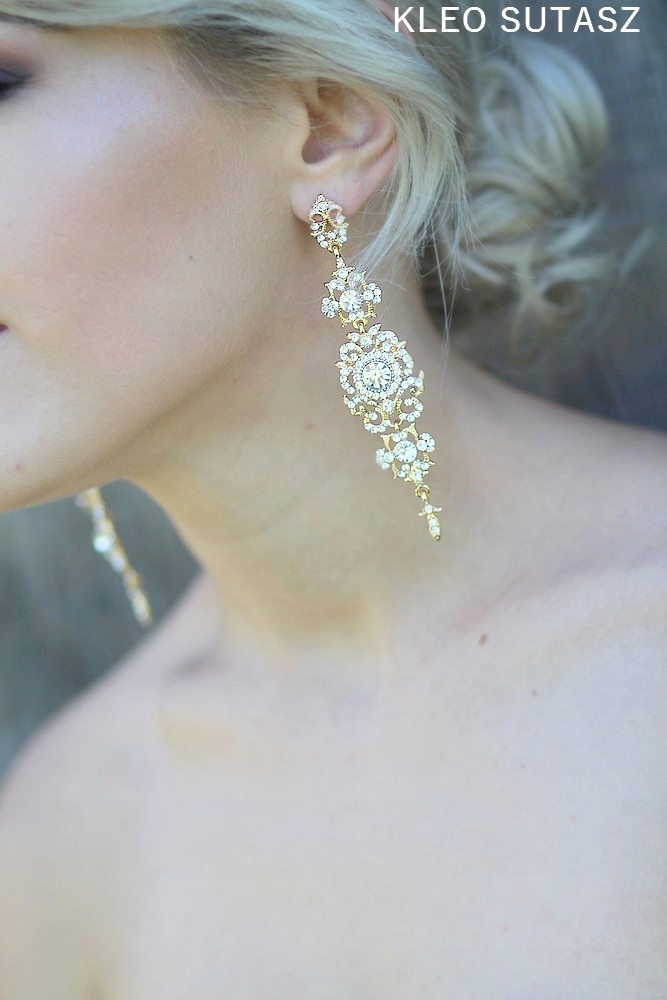 KOLCZYKI ZŁOTE ŚLUBNE ŚLUB DŁUGIE DUŻE PIĘKNE HIT Marka Kleo Sutasz