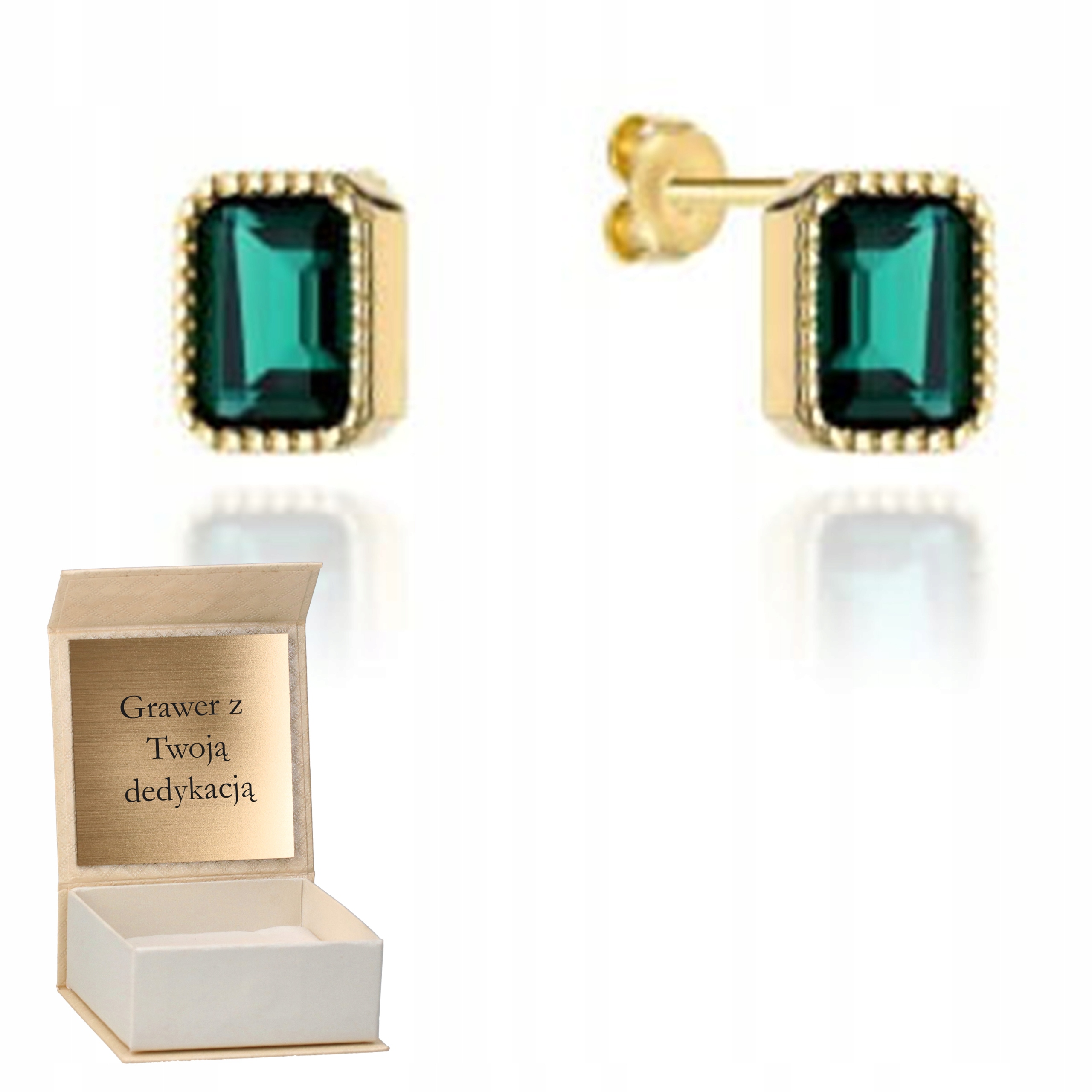 Zlaté náušnice „colorful Stone“ – zelená křemenná tyčinka, zlato pr 585 Gravírování