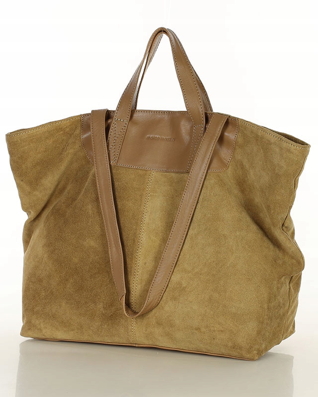 Duża torba Zamszowa Skórzana podwójne rączki Marco Mazzini beżowa