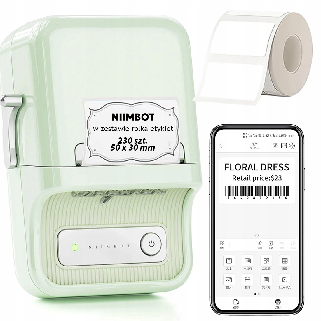 Mobilní bezdrátová tiskárna samolepek zelená Niimbot B21 Bonus
