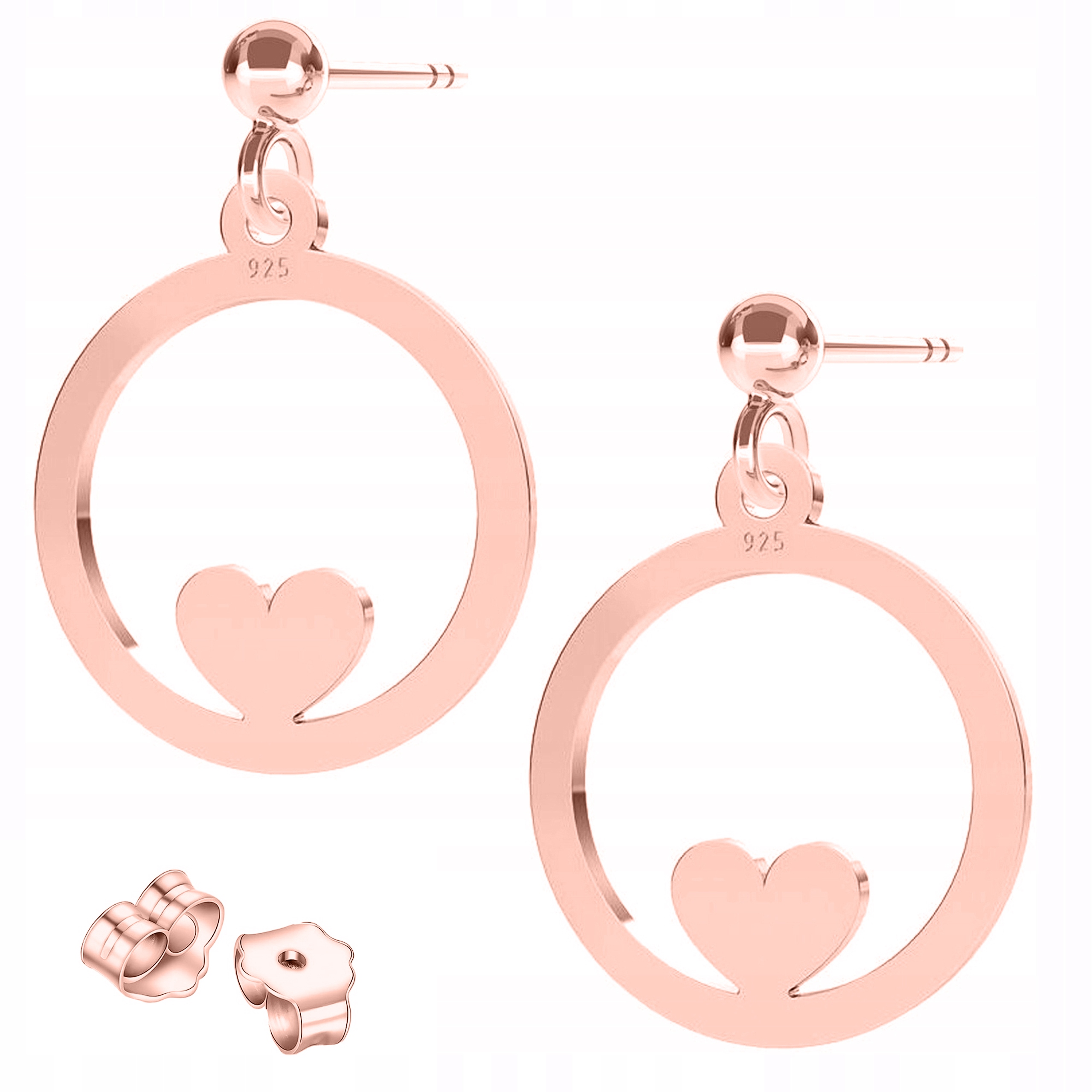 Pozlacené kruhové Náušnice se srdíčky, srdíčka, Srdíčka , Stříbro 925