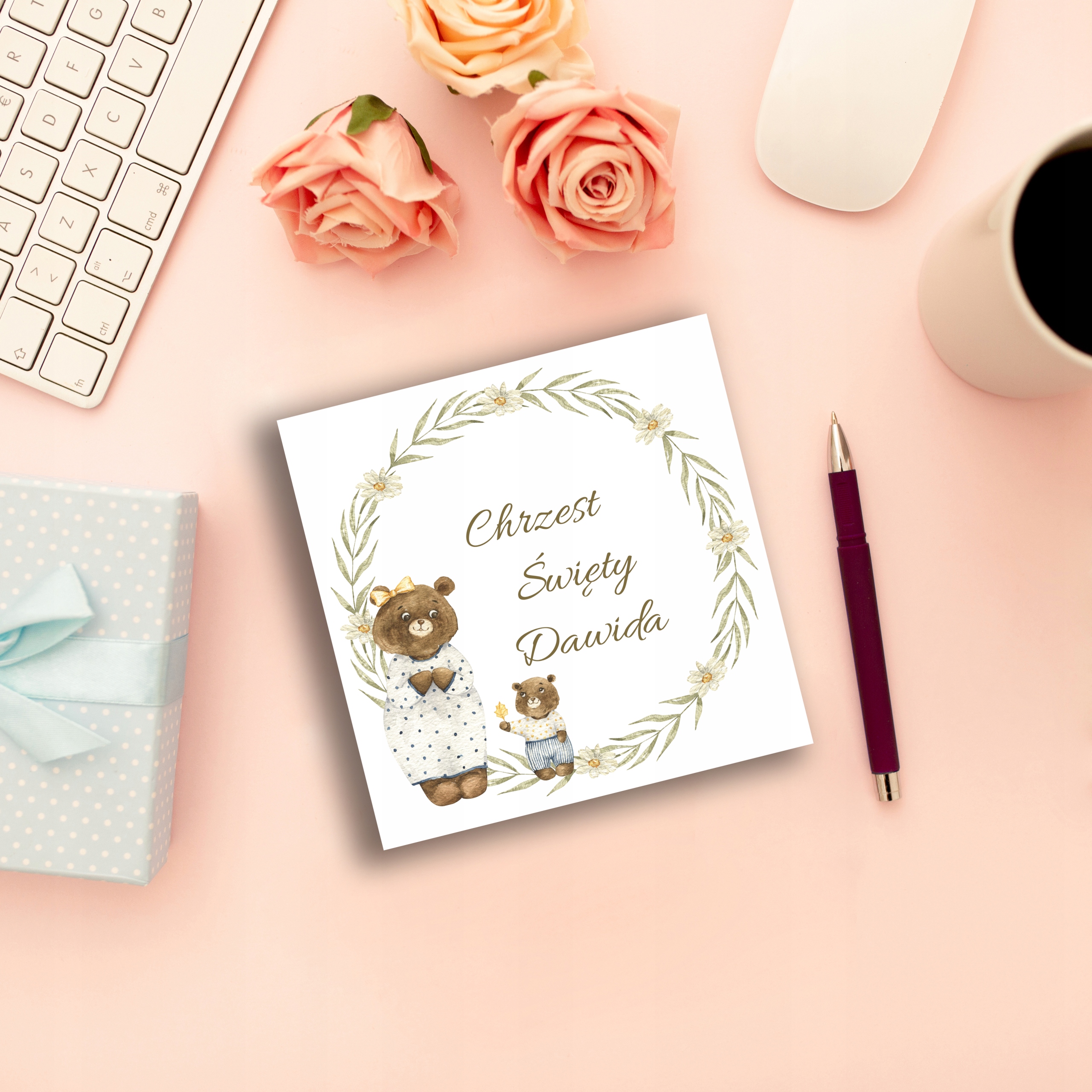 ZAPROSZENIA NA CHRZEST IMIĘ KOPERTA Niedźwiedź 007 Szerokość produktu 15 cm