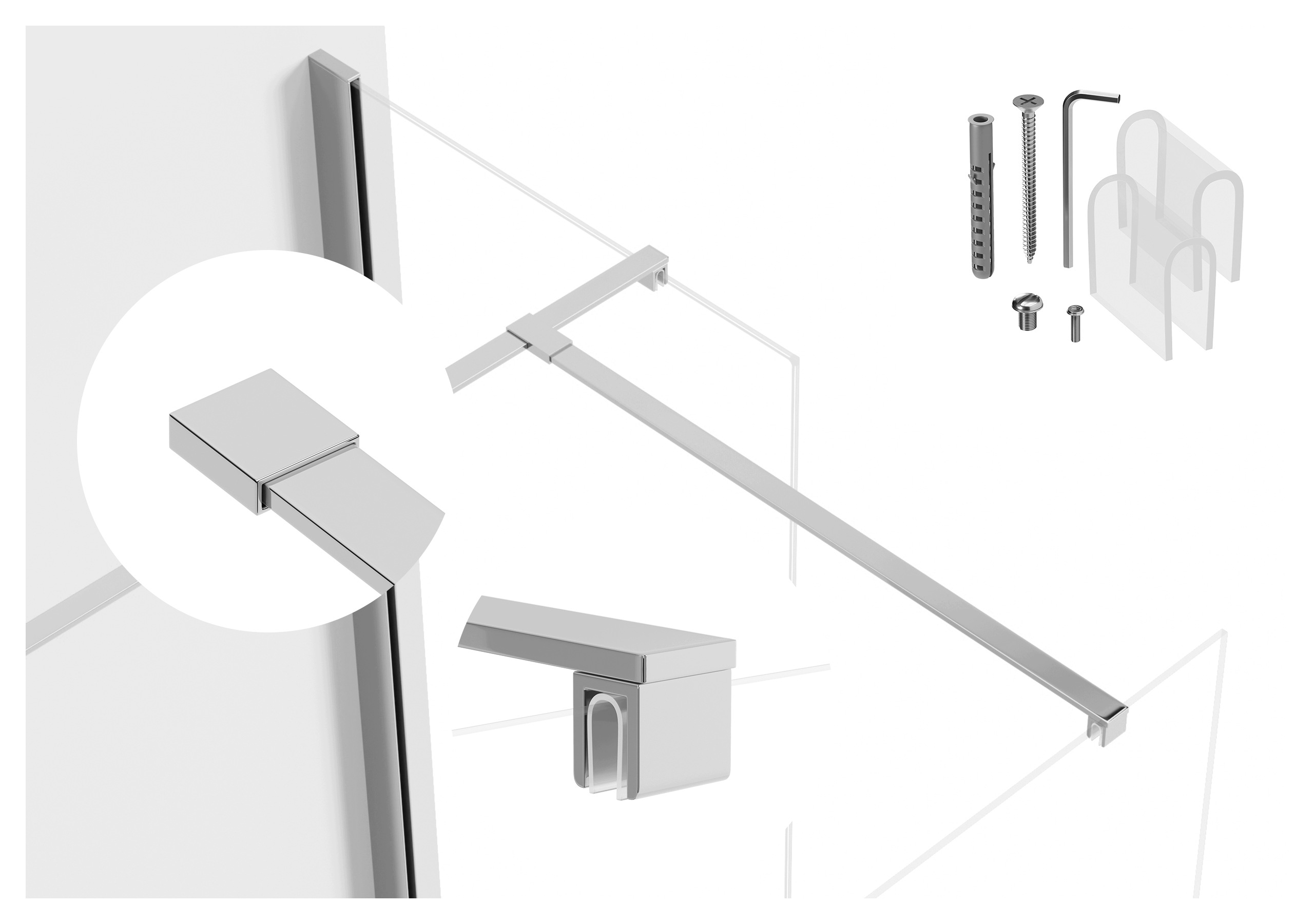 Křížový držák do kabiny nastavitelný 60x80 cm sklo 6-8 mm chrom walk-in