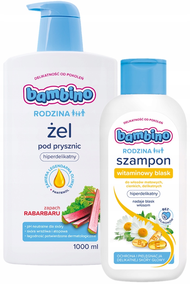 Żel pod prysznic BAMBINO RODZINA Rabarbar 1000 ml + Szampon Witaminowy