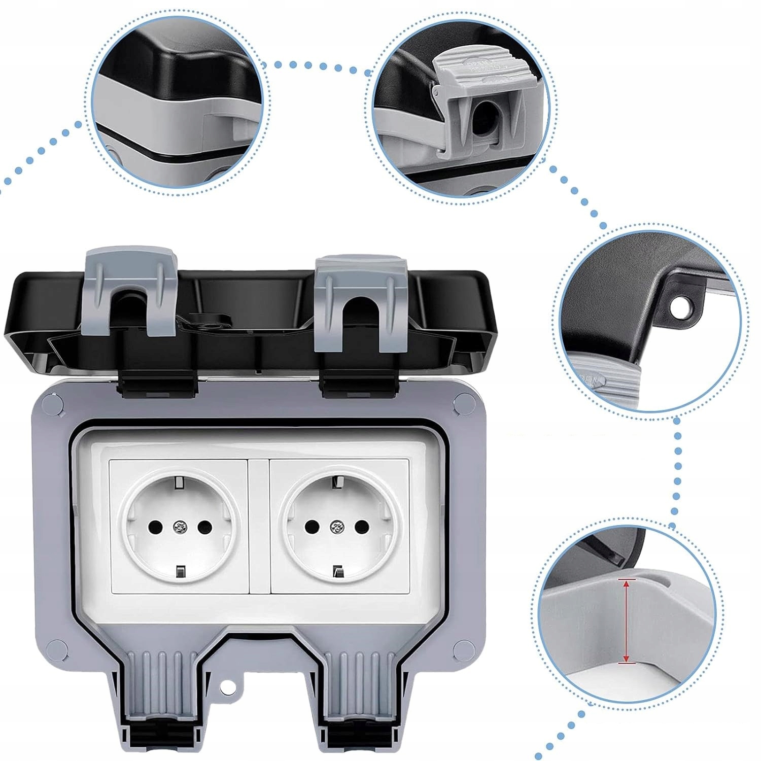 ZEWNĘTRZNE GNIAZDKO PODWÓJNE WODOSZCZELNE IP66 ZE ZŁĄCZEM KABLOWYM Marka Inny