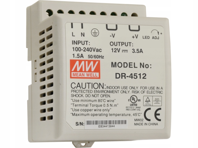 

Zasilacz Din Mean Well DR-4512 12V DC 4.2A 42W