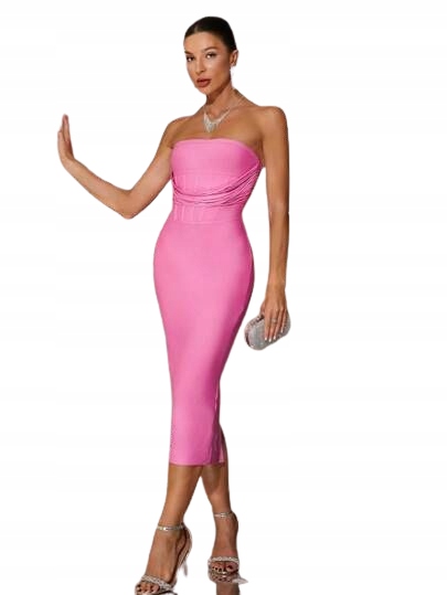 Shein Růžová Šaty Bez Rukávů S Drapákem 40 1KA