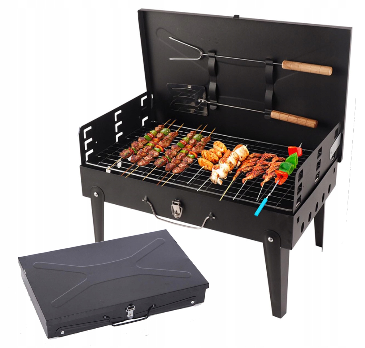 Zahradní Skládací Turistický Gril Přenosný Kufr Příbory