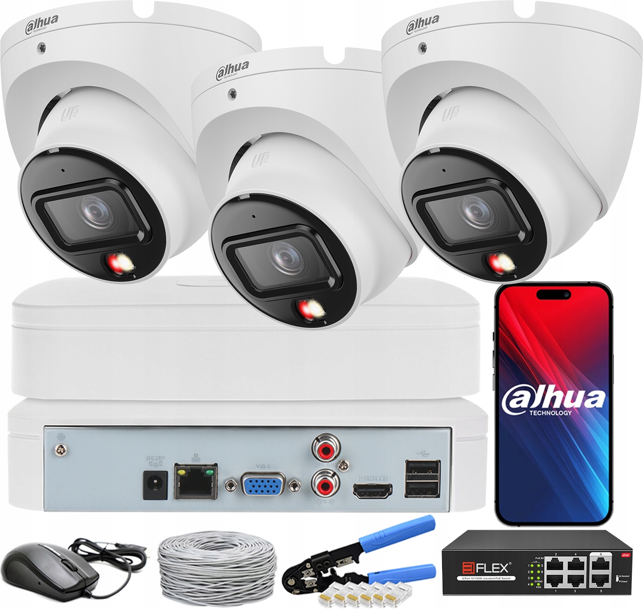 Monitorovací sada Dahua 3 kamery 8Mpx 4K IPC-HDW1839T-A-IL Poe Smart Dual