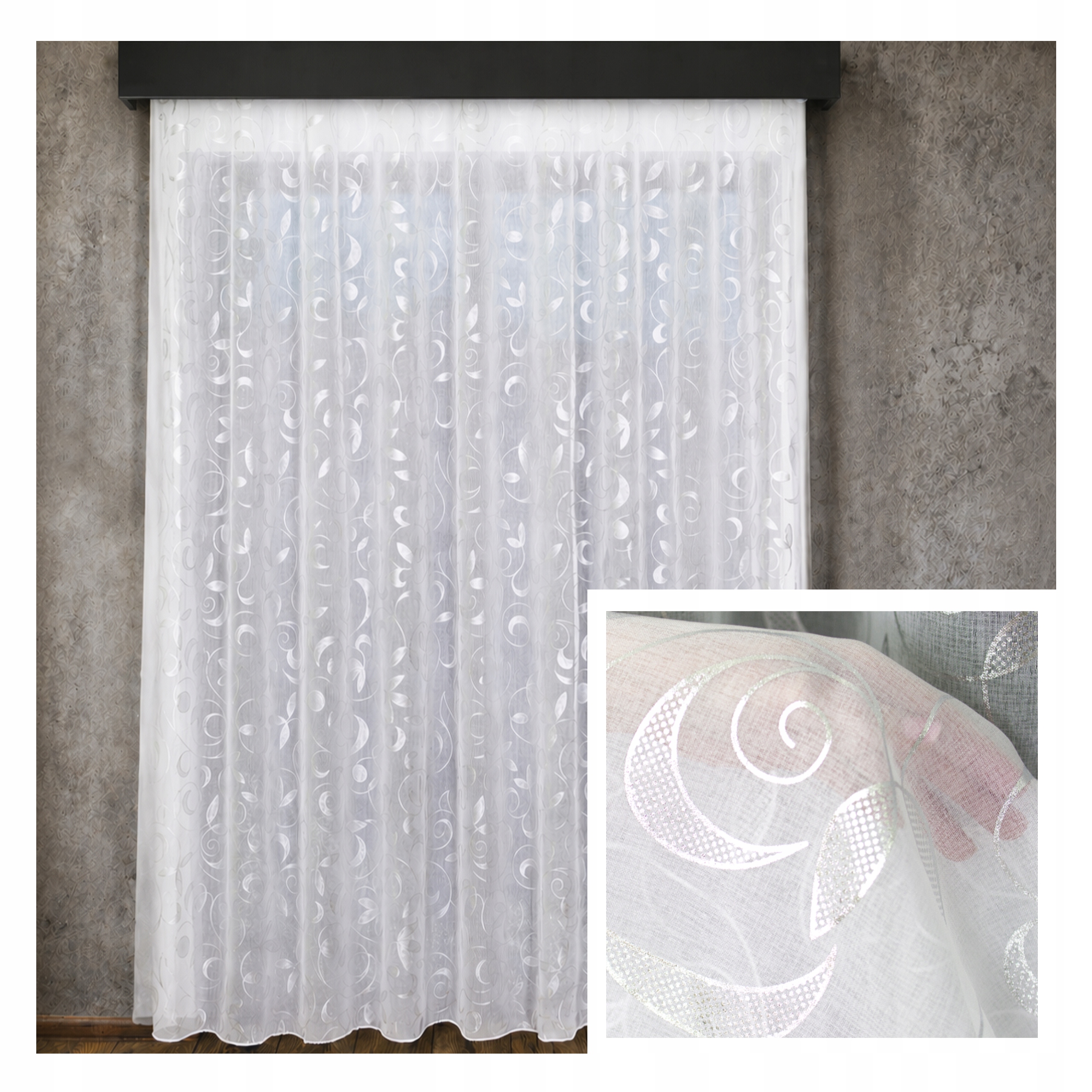 Záclona Etamin olověná 700x220 wave salon s potiskem Iskra Loft