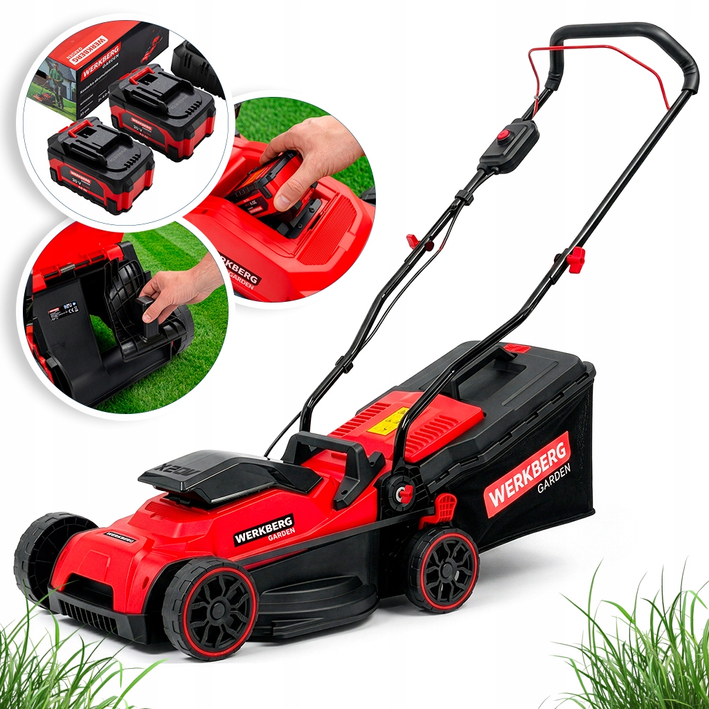 Kosiarka Akumulatorowa Mocna 33 CM 2xAKU 4.0Ah mulczowanie 32L Werkberg