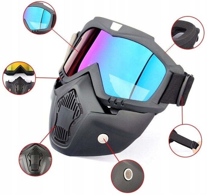 MASKA GOGLE OKULARY SNOWBOARD NARTY CROSS MOTOCYKL AIRSOFT LASER REGULOWANA Kolor oprawy czarny