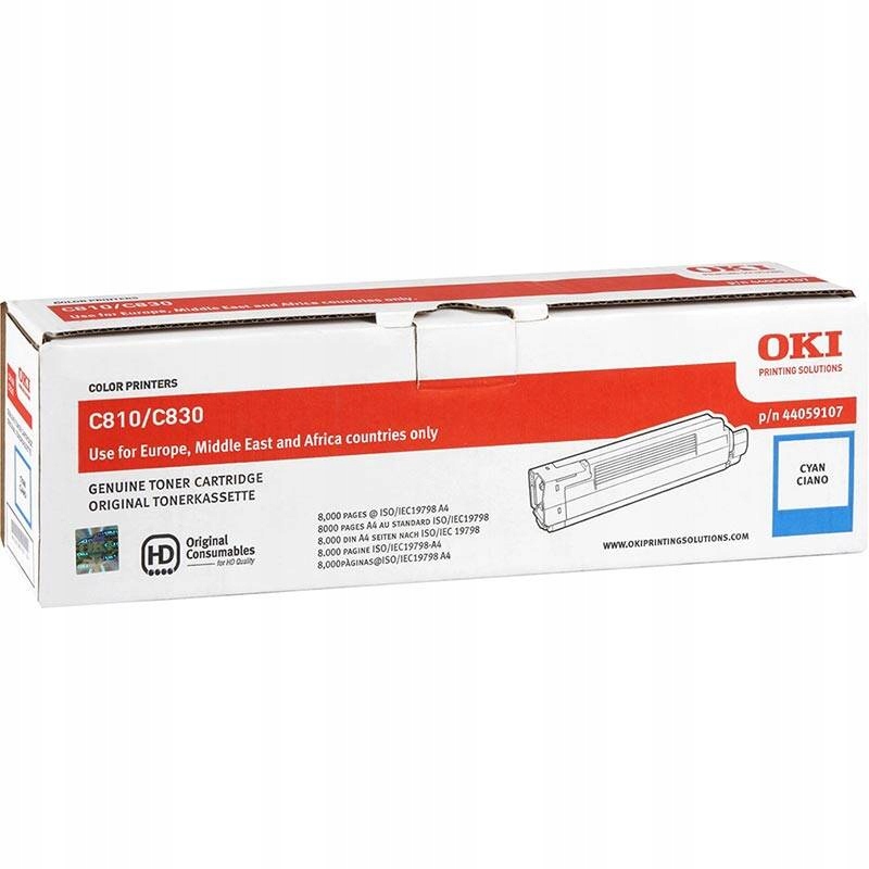 Toner Oki C810 44059107 8 tisíc Cyan Originál