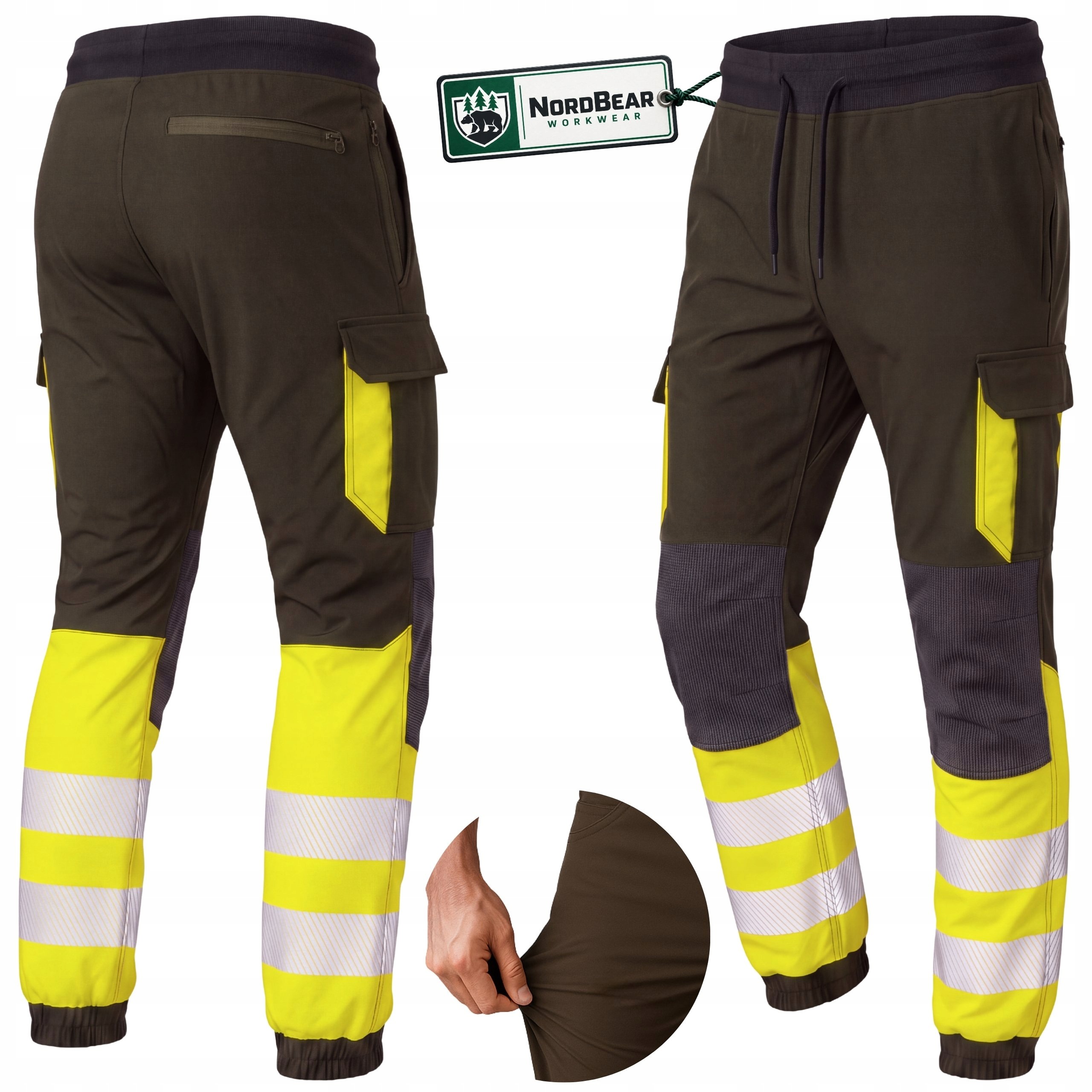 Elastické Reflexní Pracovní kalhoty pro muže Bozp Stretch Khaki Spandex