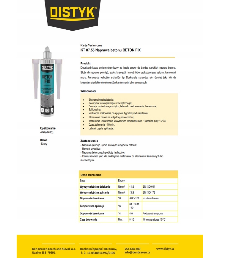 ŻYWICA EPOKSYDOWA SZYBKA NAPRAWA BETONU DISTYK Marka Distyk
