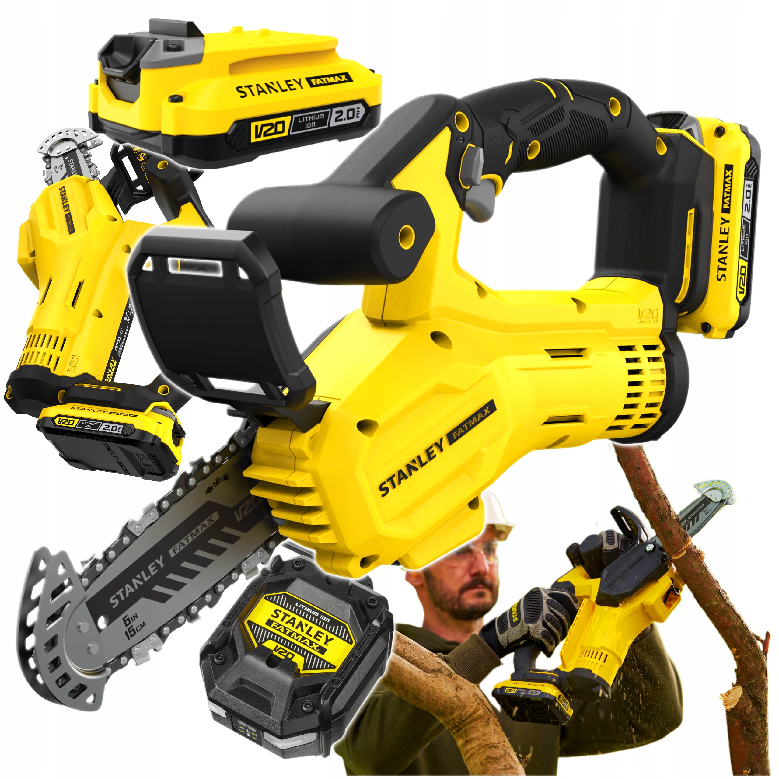 Stanley Řetězová Pila 15 cm 6" 4,4 m/s +2Ah Akumulátor SFMCPS415D1 18V V20