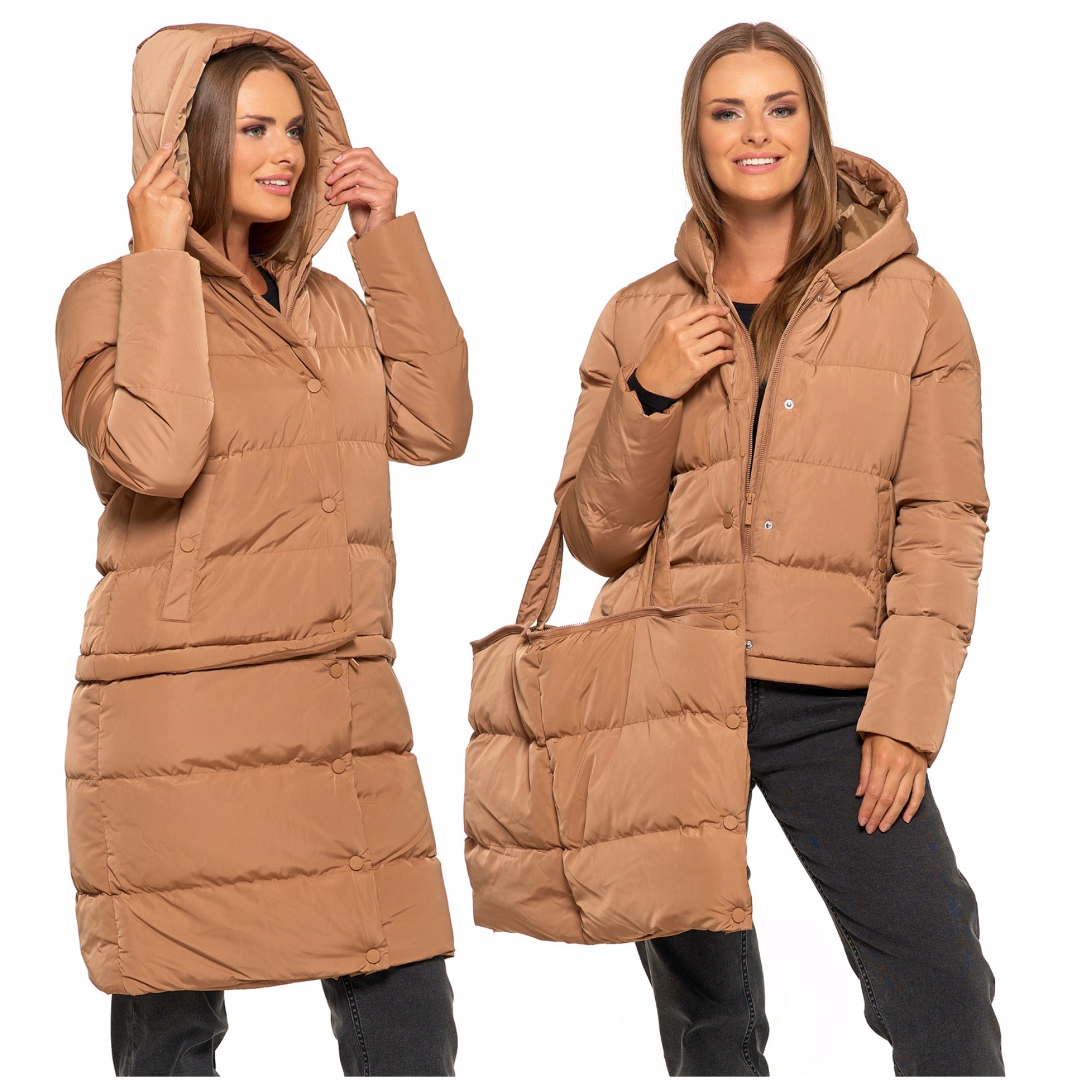 Dámská Bunda 2V1 Odnímatelná Prošívaná Péřová Teplá Moraj Béžová S