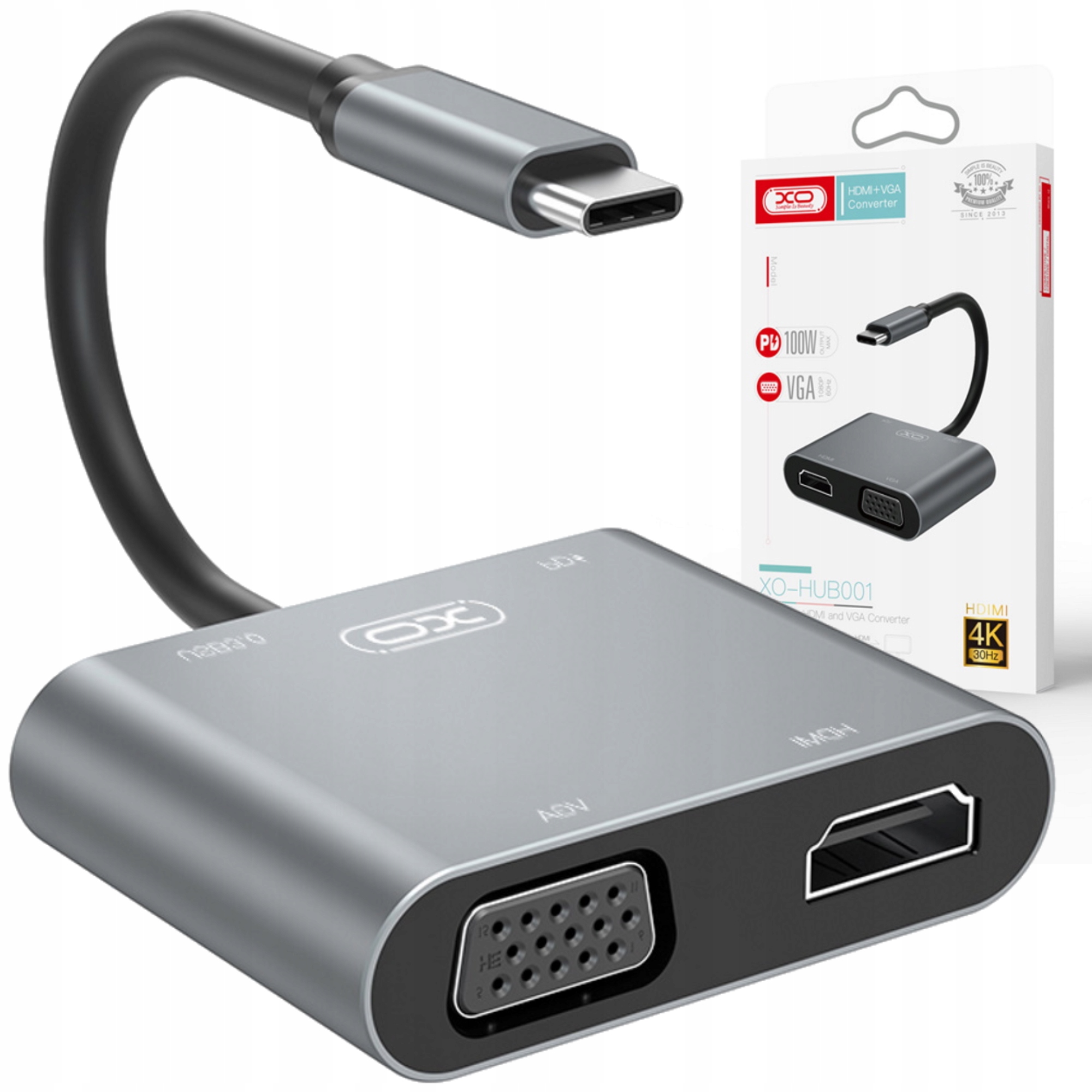 Xo Adapter Przejściówka Hub 4w1 Hdmi Usb-c Pd Vga