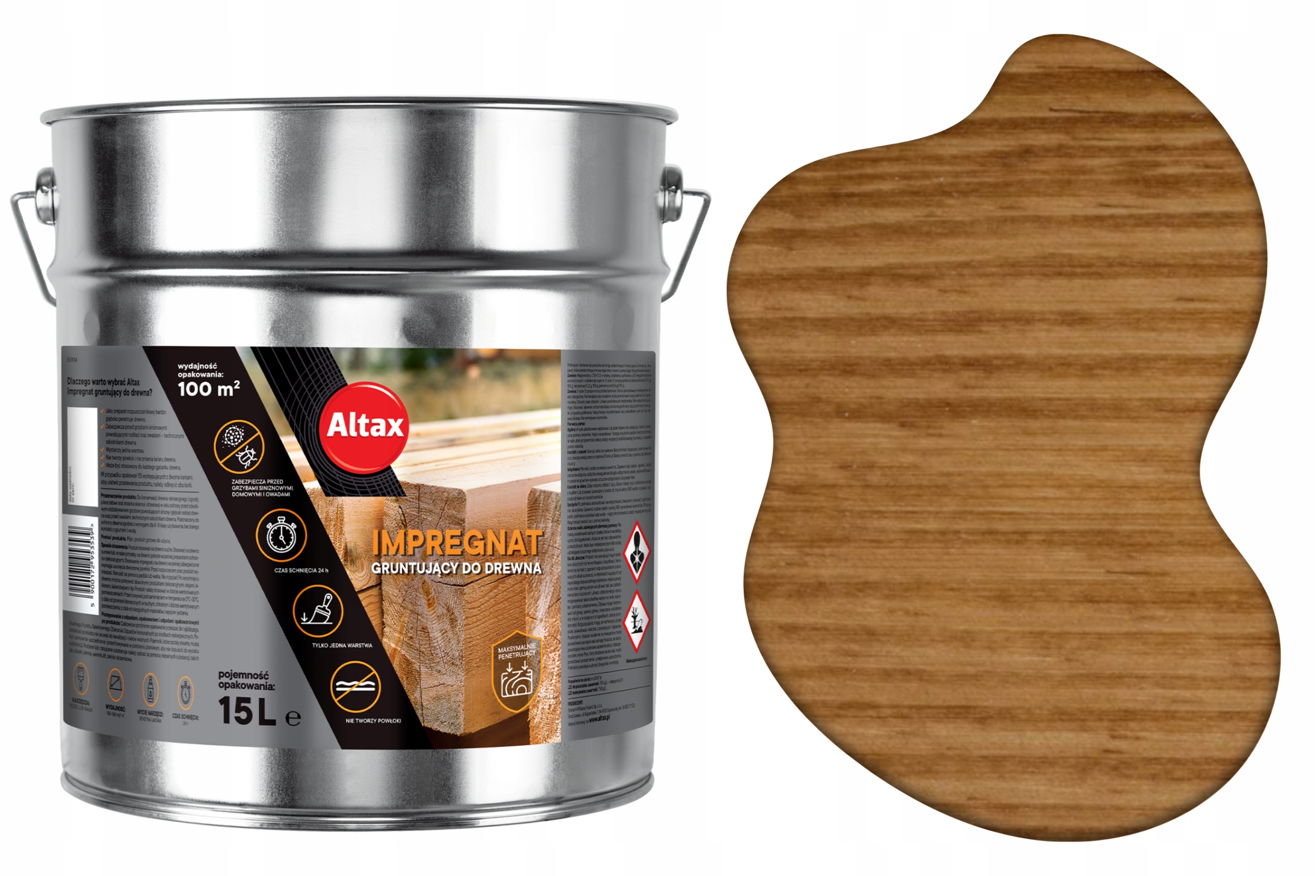Altax Gruntujący Penetrin Bezbarwny 15L do Wiezby Dachowej, drewna konstruk