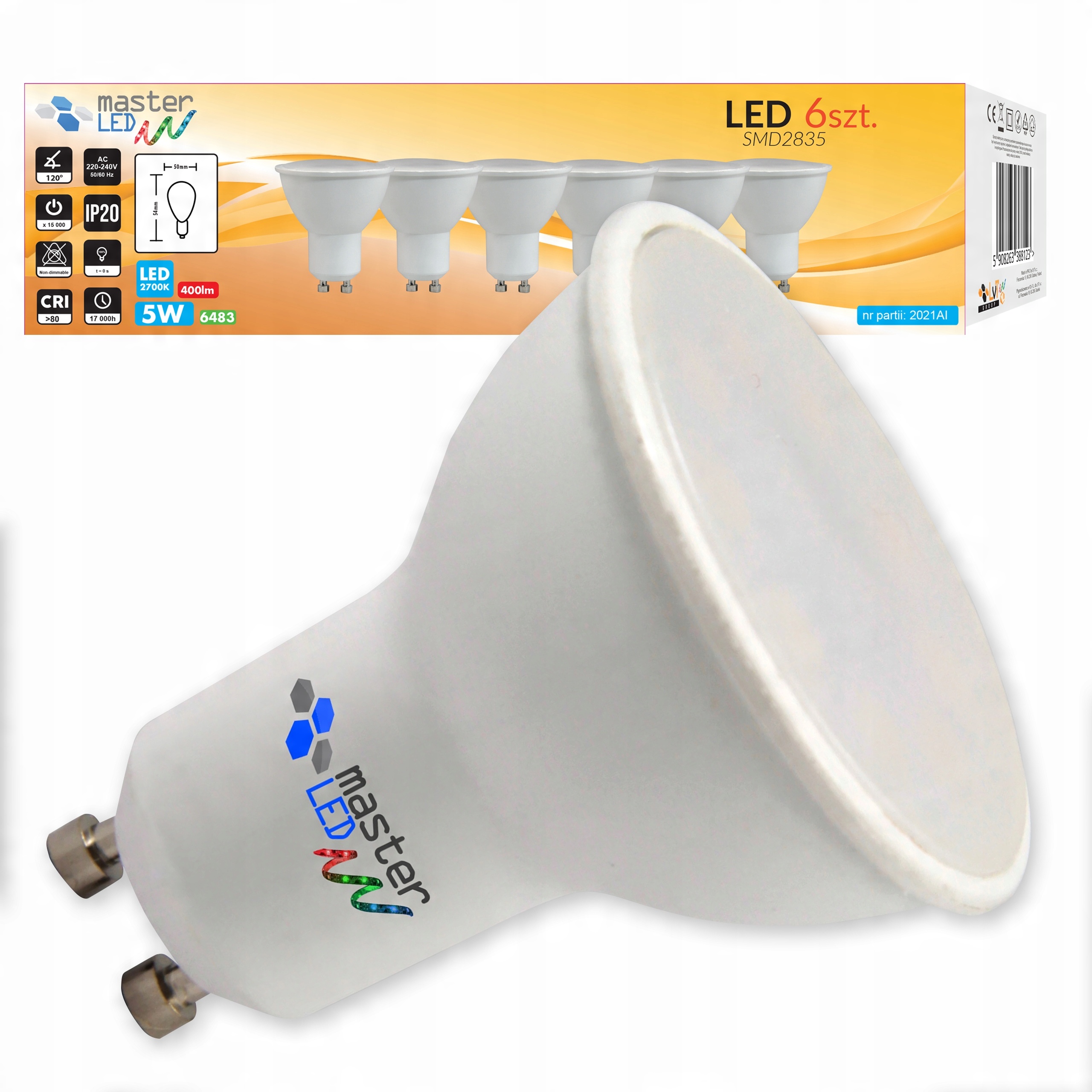 

Zestaw 6x Żarówka Led dioda GU10 2835 5W 230V