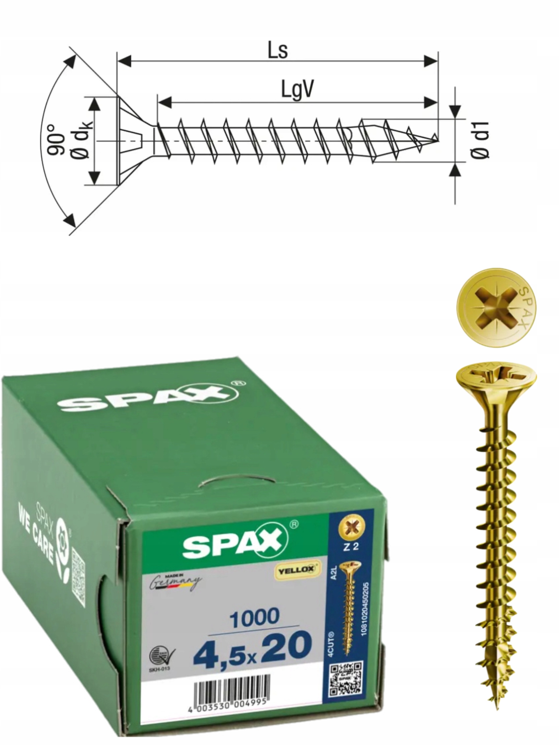 Univerzální šroub do dřeva (zlatý) Spax 4,5 x 20 mm Yello-x 1000 ks