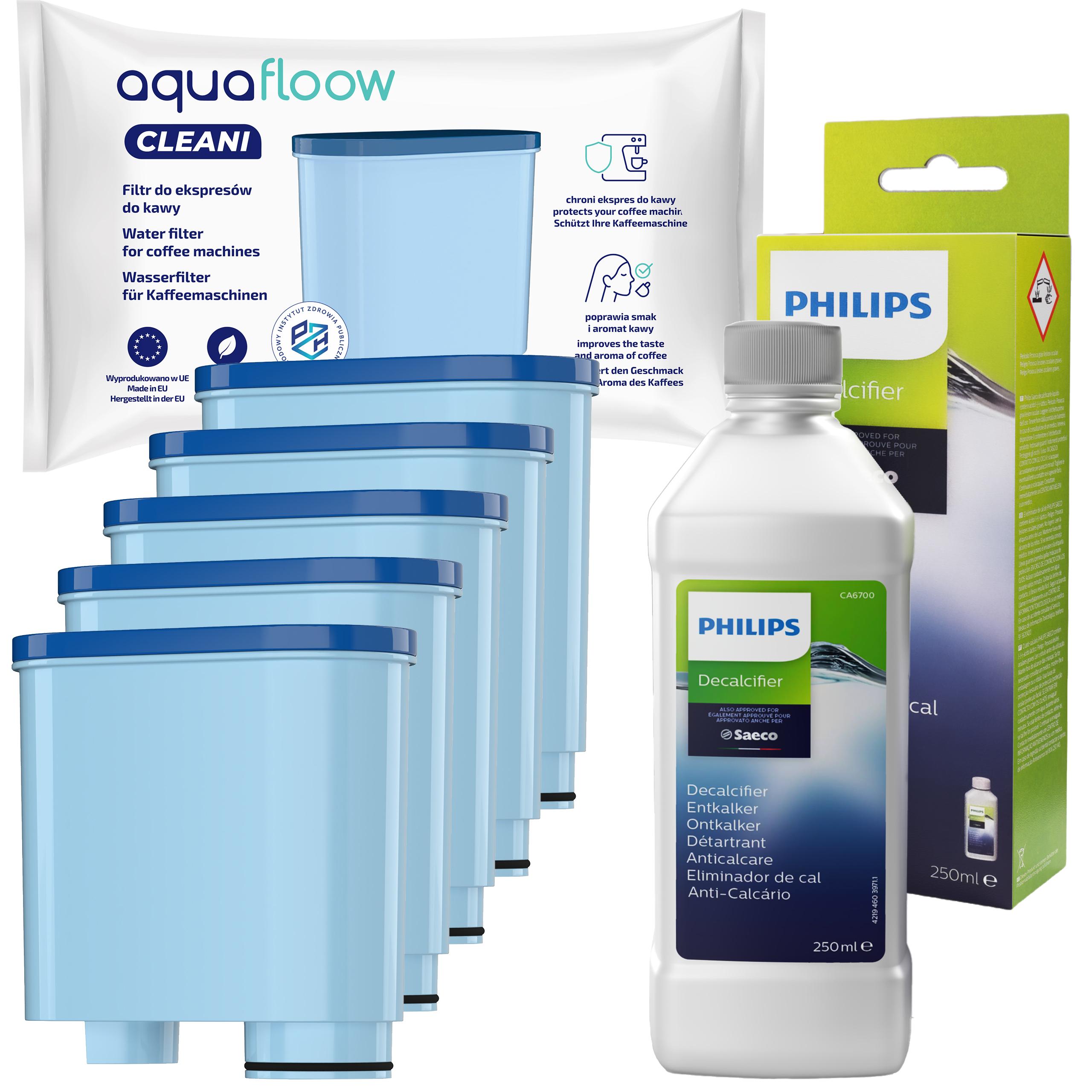 AquaFloow 5x filtr do ekspresu Philips Saeco odkamieniacz Philips 250ml