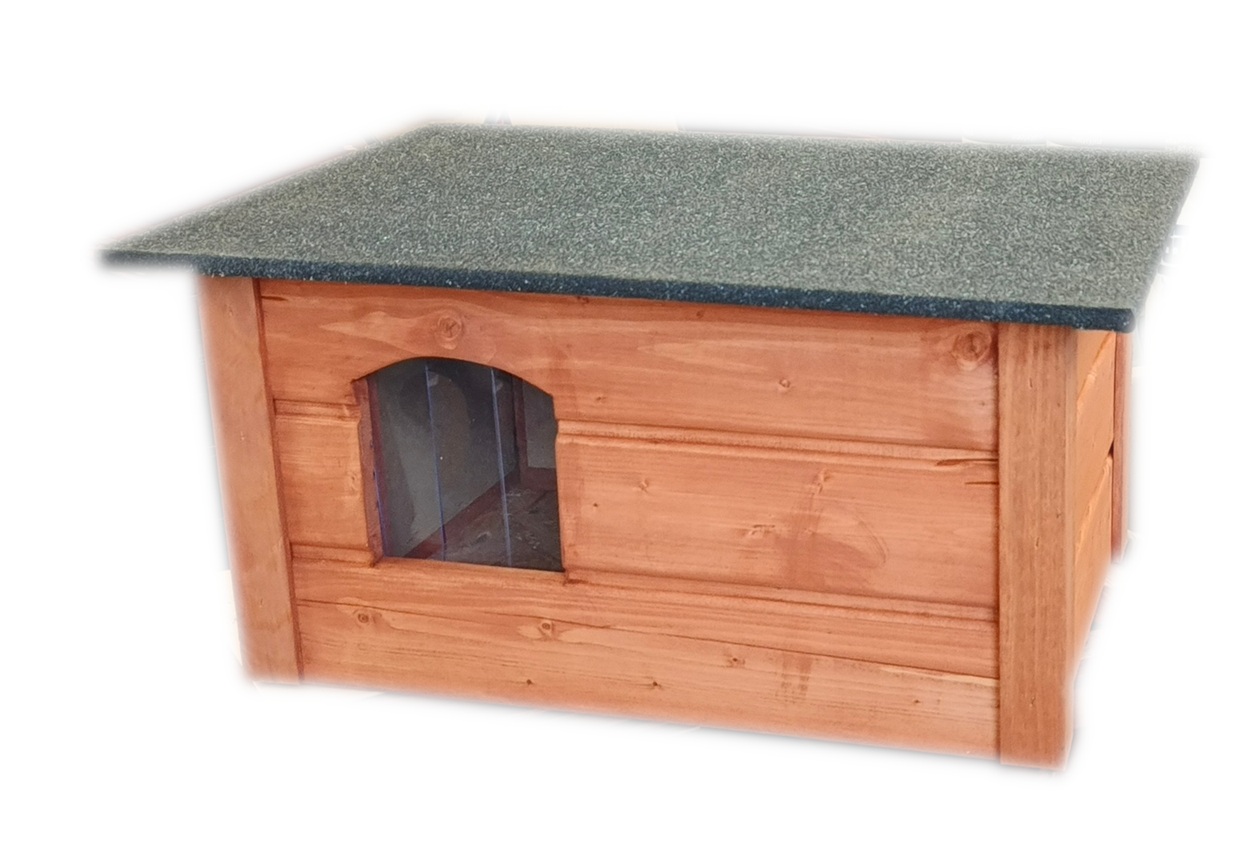 Ocieplana buda dla kota, budka dla kota z kurtyną, domek dla kota