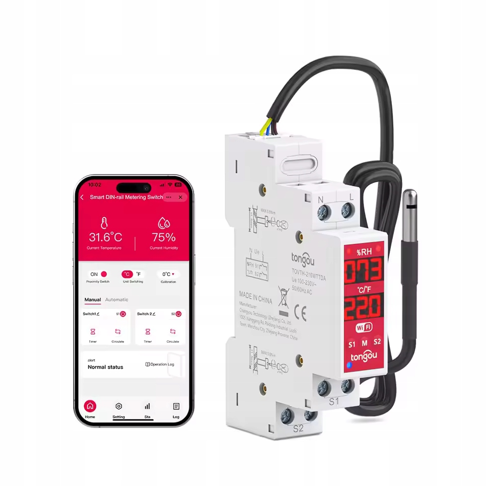 Termostat higrostat sterownik Tuya WiFi 2-kanałowy beznapięciowy 2xNO smart