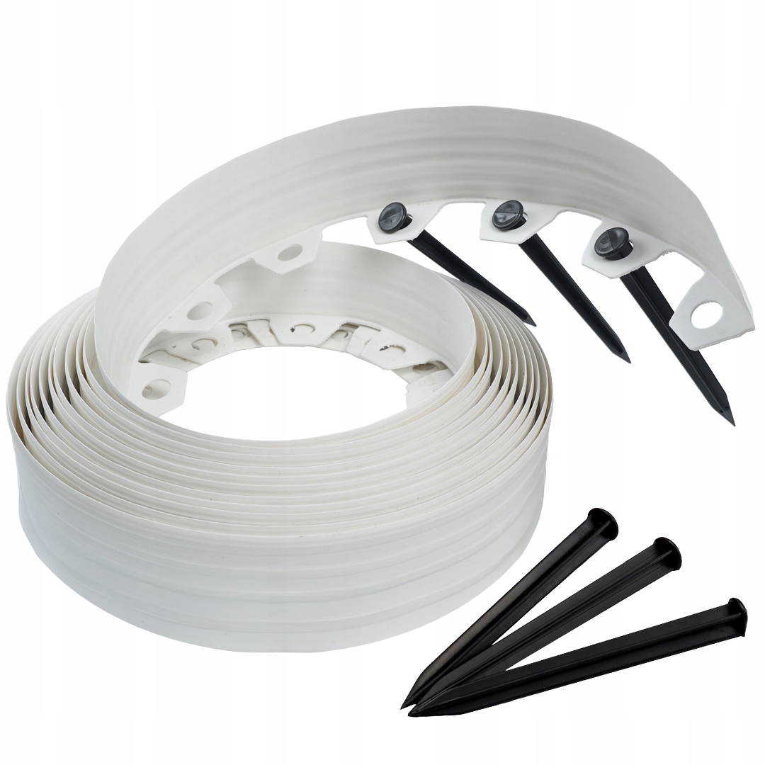 Zahradní Lem 20 m Bílý, výška 8 cm, trávníkový plast kotvy