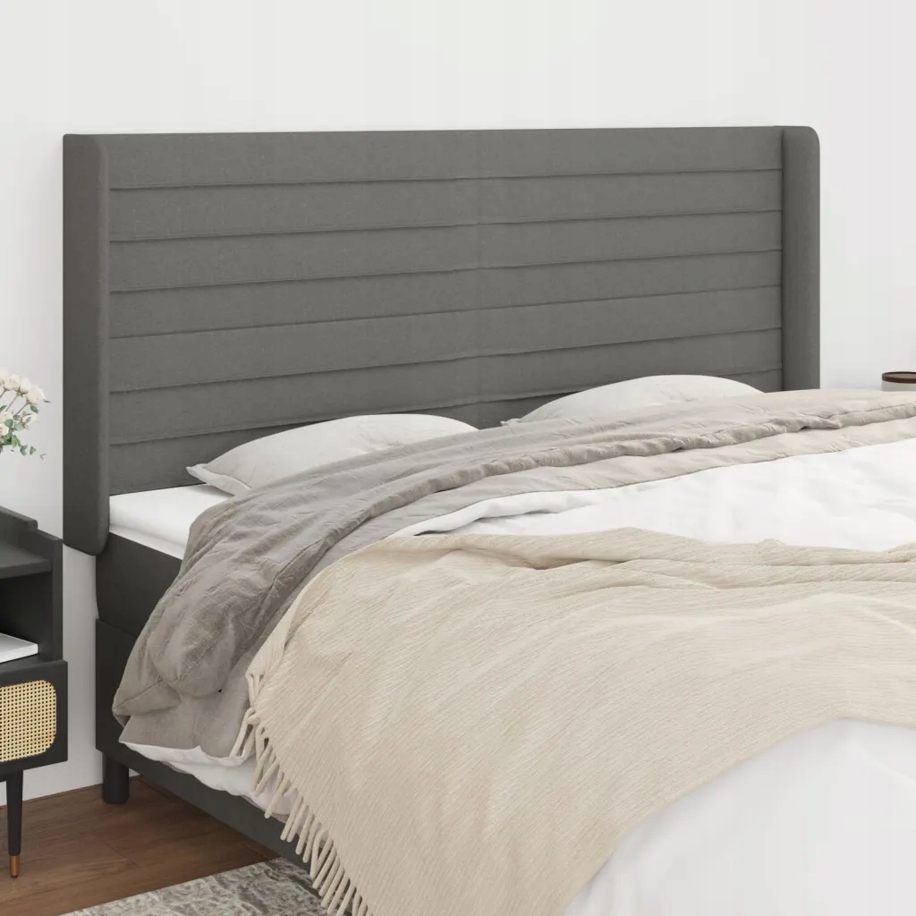 Čelo postele typu ušák tmavě šedé 203x16x118/128 cm textil Šedá 3119743