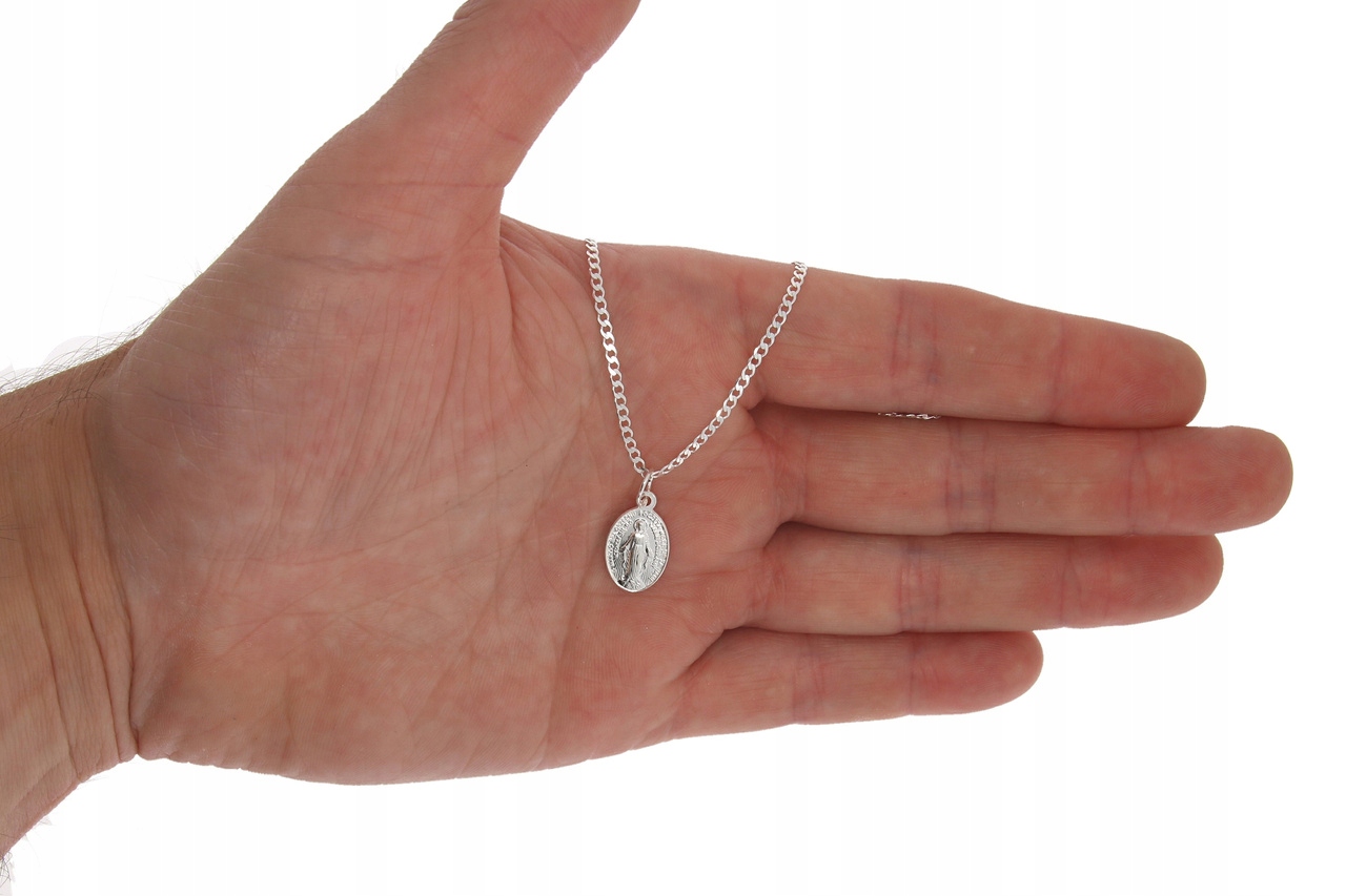 SREBRNY KOMPLET KOMUNIJNY ZESTAW CUDOWNY MEDALIK + ŁAŃCUSZEK 60 CM KOMUNIA Długość całkowita 60 cm