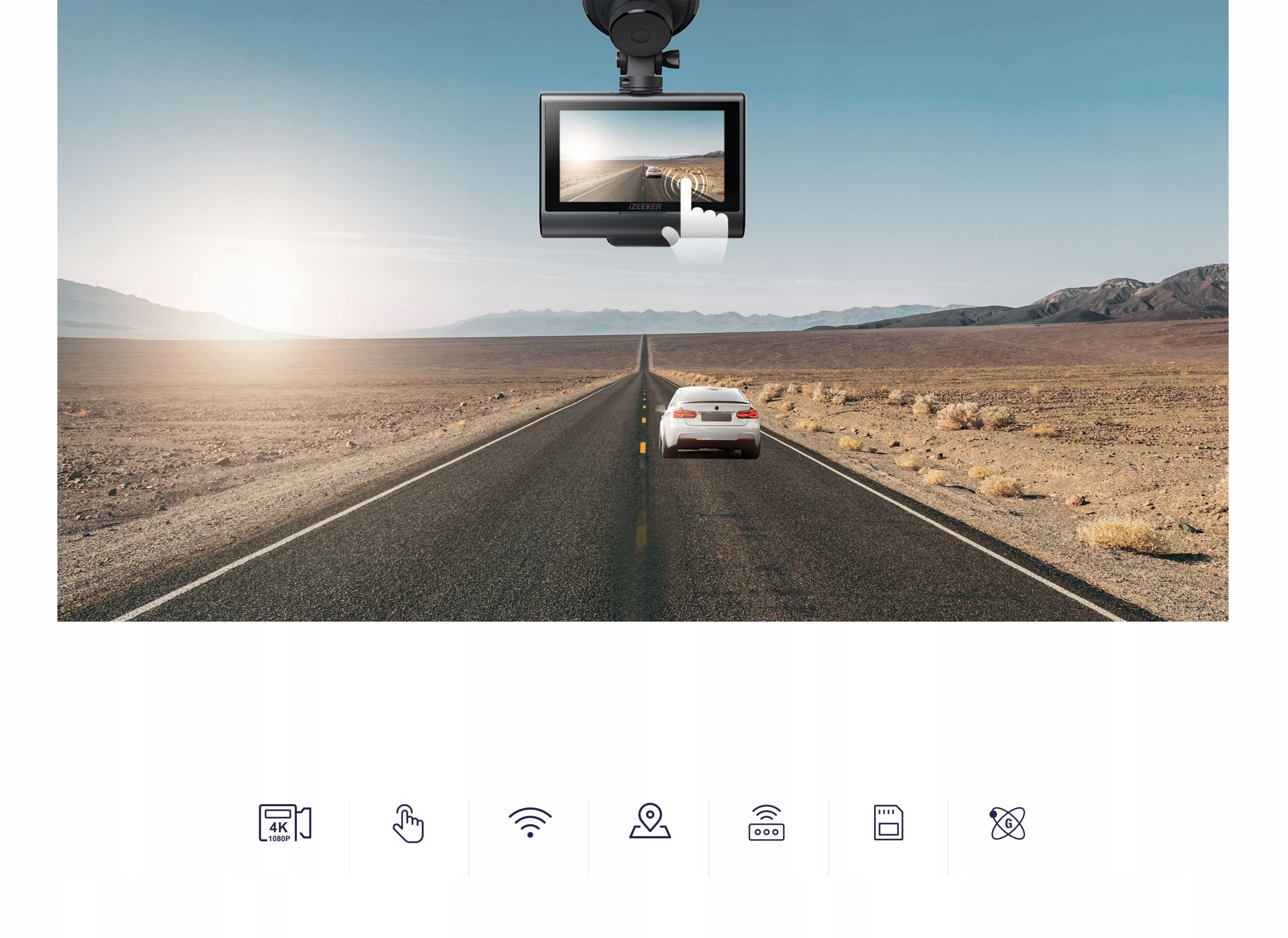 IZEEKER 3" KAMERA SAMOCHODOWA Z PODWÓJNYM EKRANEM DOTYKOWYM 4K WIFI Kąt widzenia 170°
