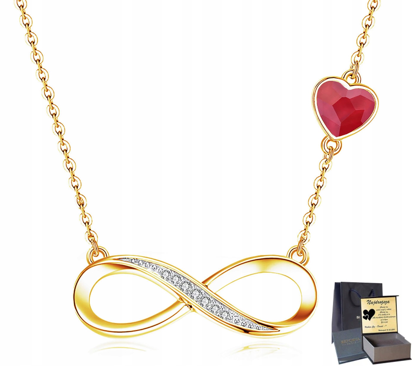 

Złoty Naszyjnik Infinity Serce Swarovski Srebro