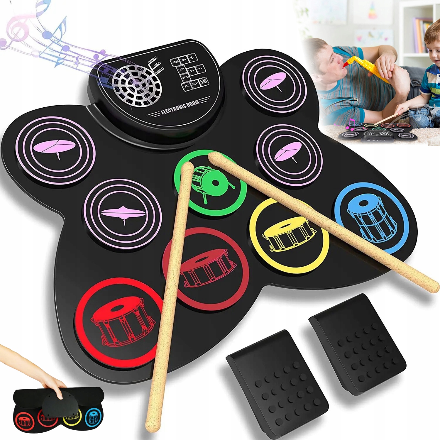 Přenosný Elektronický Bicí Pad S 9 Bicími Pady 2 Paličkami