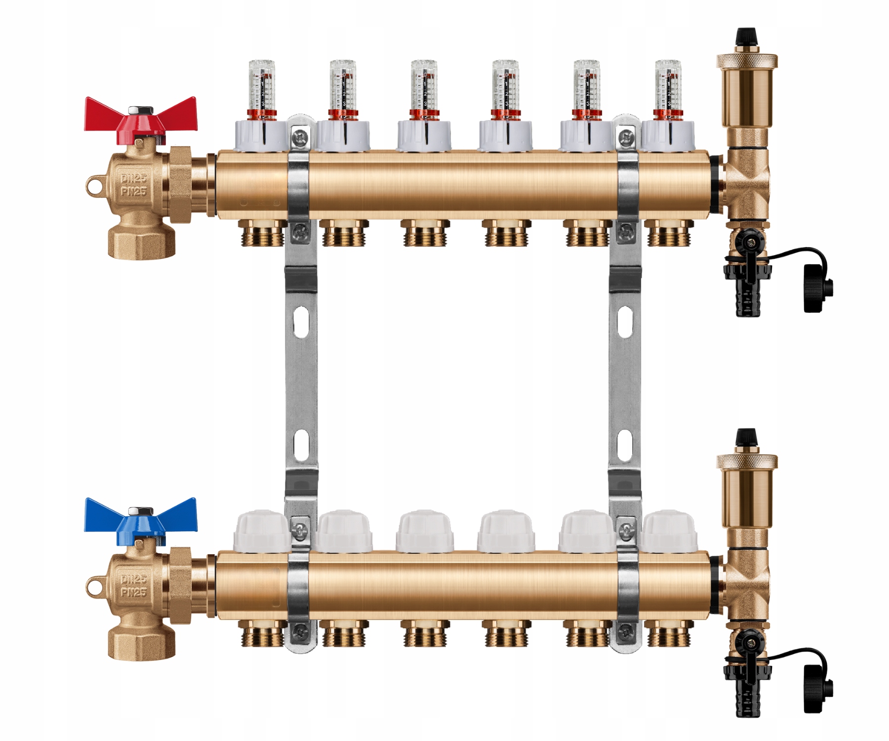 Rozdělovač Podlahového Vytápění 6 Okruhů Úhlový Kulový Ventil Pex
