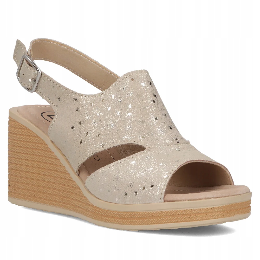 Buty damskie skórzane sandały na koturnie Filippo złote r.39