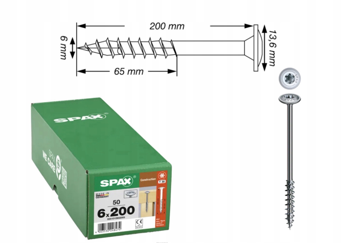 Univerzální vruty Wirox do dřeva Spax 6 x 200 mm 50 ks
