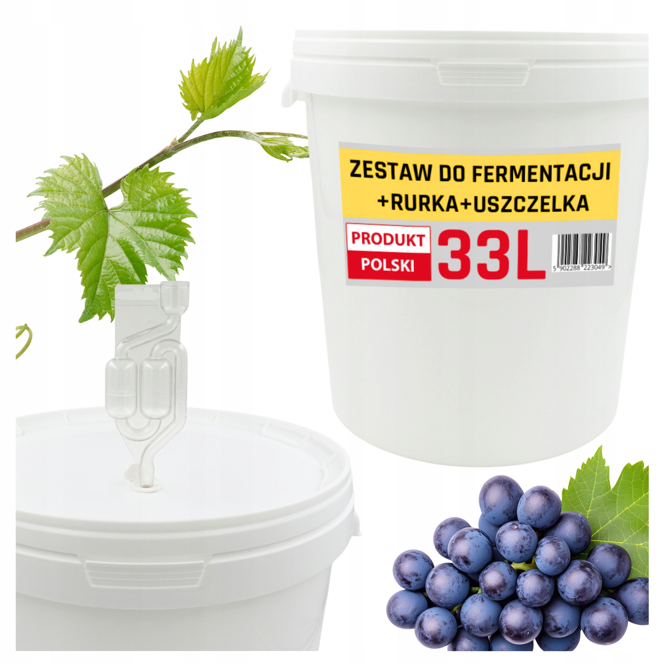 Pojemnik Wiadro Fermentator 33L do Wina Piwa Wiaderko z Rurką + Uszczelka