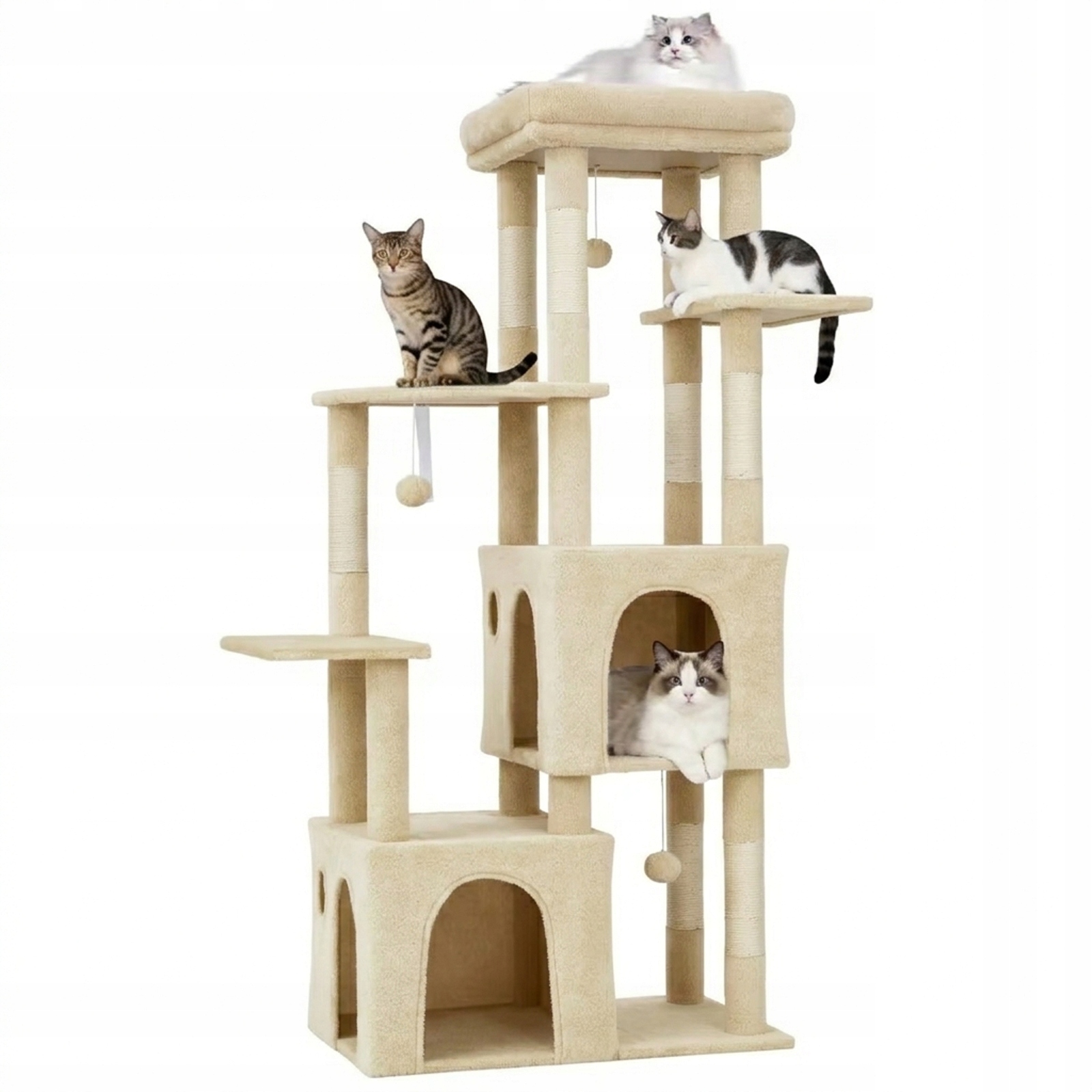 Levně Drapak Stromek Pro Kočky Béžový Pelíšek 5 Úrovní 157 cm Multifunkční