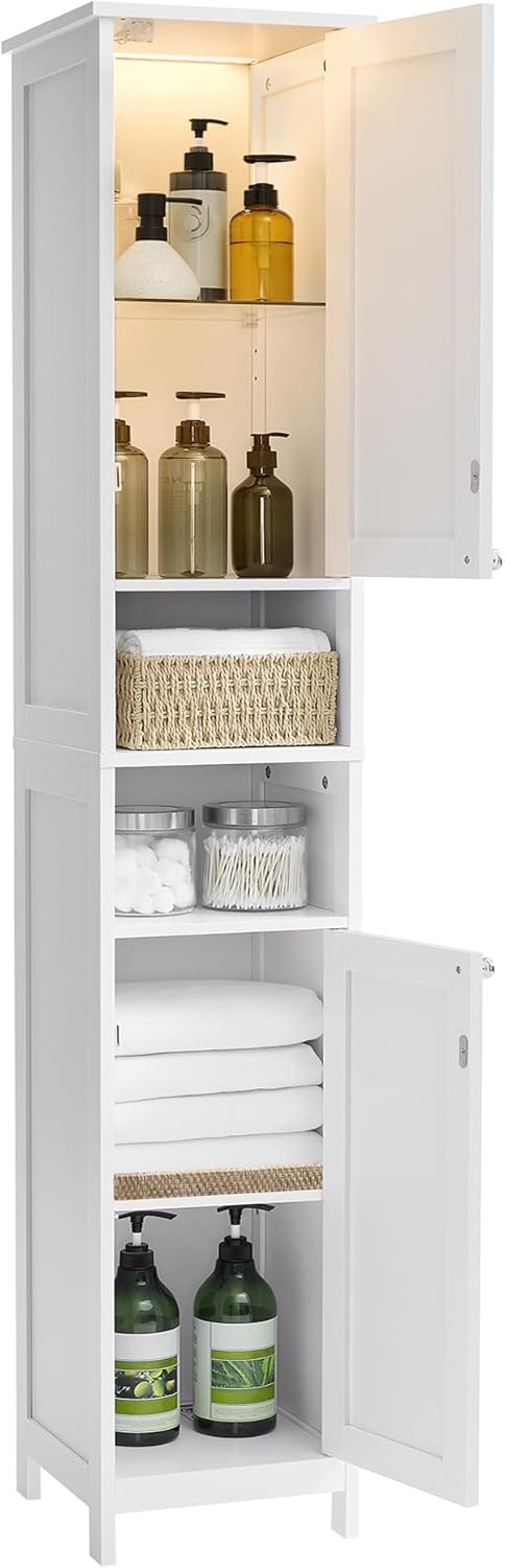 Koupelnová skříňka organizér s policemi koupelnový sloupek 30x30x170 cm bílá